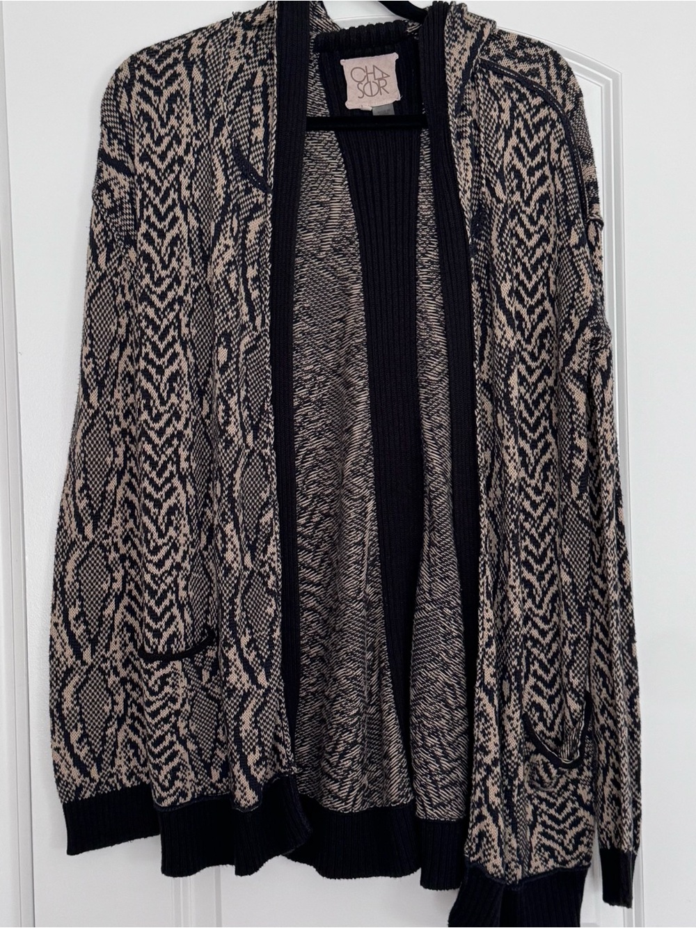 Chaser Black & Tan Animal Print Hooded Cardigan Sweater